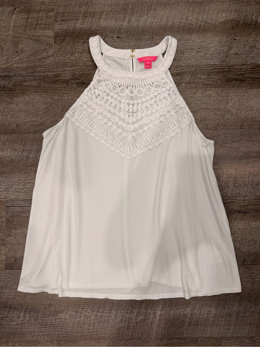 Lilly Pulitzer Crochet Halter Tank Top White Size XL Cottagecore Coastal Grandma